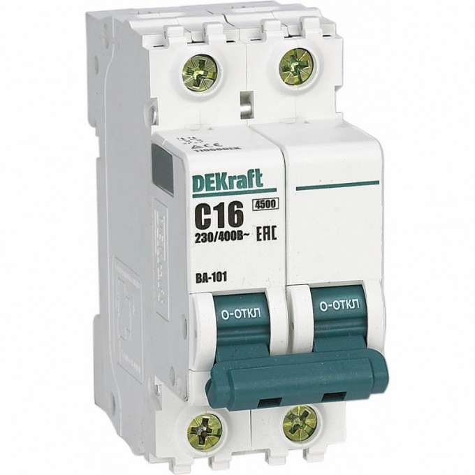 Автоматический выключатель SCHNEIDER ELECTRIC DEKRAFT 2Р 16А х-ка D ВА-101 4,5кА 11114DEK