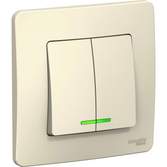 2-клавишный переключатель SCHNEIDER ELECTRIC BLANCA (cх.5), с подсветкой, 10А, 250B, МОЛОЧНЫЙ