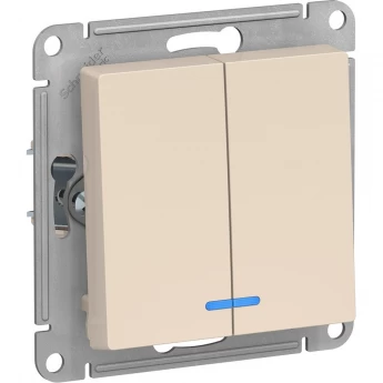 2-клавишный выключатель SCHNEIDER ELECTRIC ATLASDESIGN с подсветкой, БЕЖЕВЫЙ