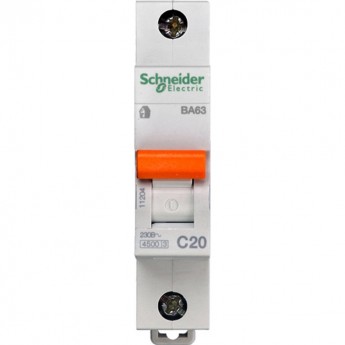 Автоматический выключатель SCHNEIDER ELECTRIC ДОМОВОЙ ВА63 1П 20A C 4,5 кА, Болгария/Италия