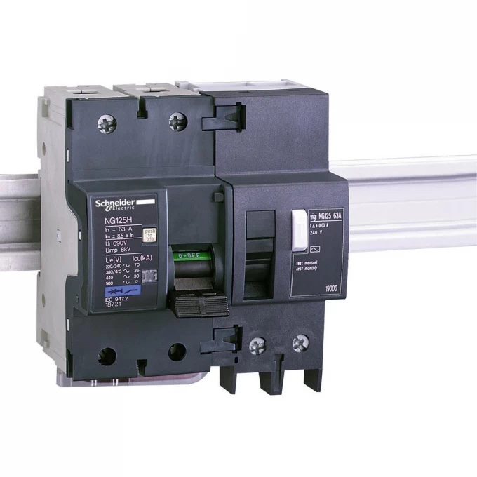 Блок дифференциальной защиты SCHNEIDER ELECTRIC VIGI NG125 2П 63A 30МА AC 19000 Блок дифференциальной защиты SCHNEIDER ELECTRIC VIGI NG125 2П 63A 30МА AC 19000