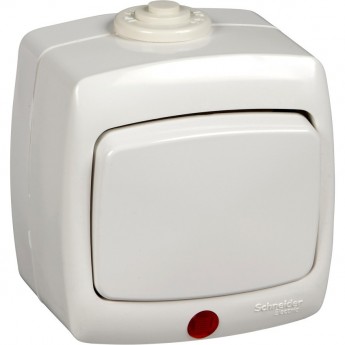 Переключатель 1-клавишный SCHNEIDER ELECTRIC РОНДО IP44 О/У с подсветкой 6А, 250В, белый. Россия