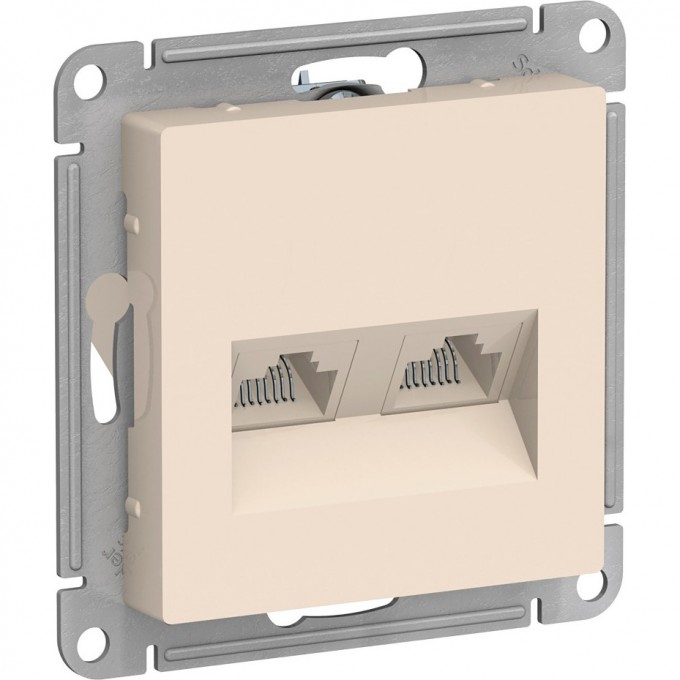 Розетка двойная компьютерная SCHNEIDER ELECTRIC ATLASDESIGN RJ45+RJ45, кат.5E, механизм, бежевый ATN000285