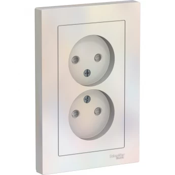 Розетка двойная SCHNEIDER ELECTRIC ATLASDESIGN без заземления, со шторками, в сборе, жемчуг