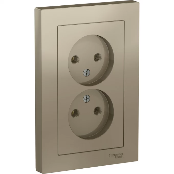 Розетка двойная SCHNEIDER ELECTRIC ATLASDESIGN без заземления, в сборе, шампань ATN000520 Розетка двойная SCHNEIDER ELECTRIC ATLASDESIGN без заземления, в сборе, шампань ATN000520