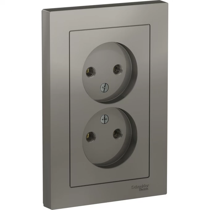Розетка двойная SCHNEIDER ELECTRIC ATLASDESIGN без заземления, в сборе, сталь ATN000920 Розетка двойная SCHNEIDER ELECTRIC ATLASDESIGN без заземления, в сборе, сталь ATN000920