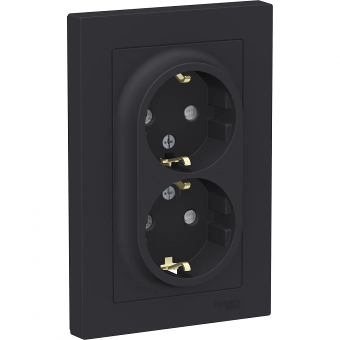 Розетка двойная SCHNEIDER ELECTRIC ATLASDESIGN с заземлением, со шторками, в сборе, карбон ATN001026 Розетка двойная SCHNEIDER ELECTRIC ATLASDESIGN с заземлением, со шторками, в сборе, карбон ATN001026