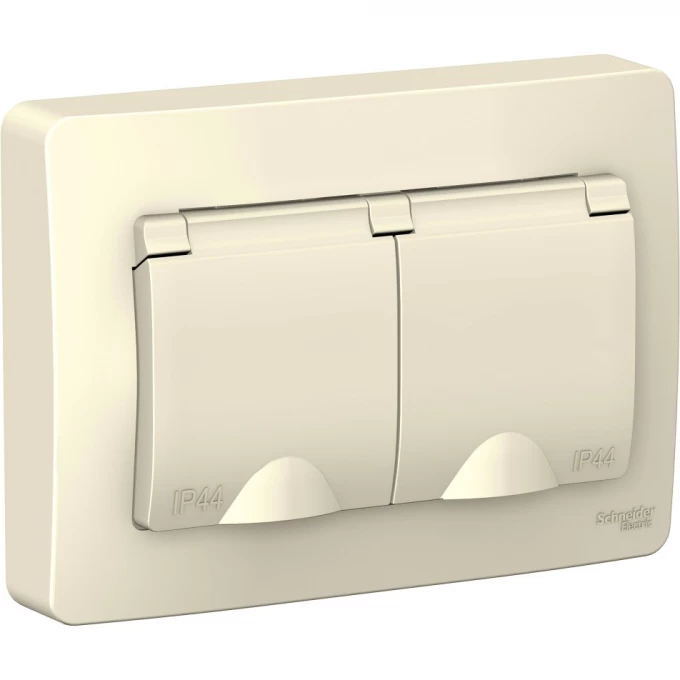 Розетка двойная SCHNEIDER ELECTRIC BLANCA IP44 с заземлением, со шторками, с крышками, 16А, 250В, молочный BLNRS441122 Розетка двойная SCHNEIDER ELECTRIC BLANCA IP44 с заземлением, со шторками, с крышками, 16А, 250В, молочный BLNRS441122
