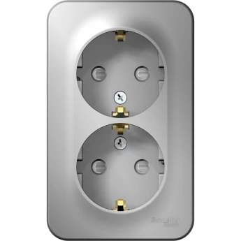 Розетка двойная SCHNEIDER ELECTRIC BLANCA с заземлением, со шторками, с изолирующей пластиной, 16А, 250В, алюминий