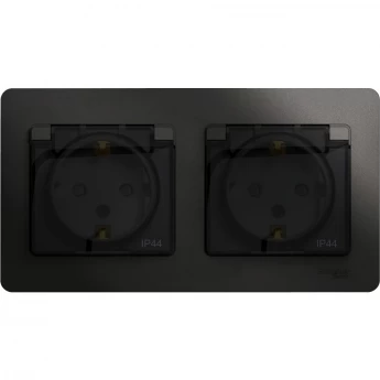 Розетка двойная SCHNEIDER ELECTRIC GLOSSA с заземлением, со шторками, в сборе, IP44, антрацит