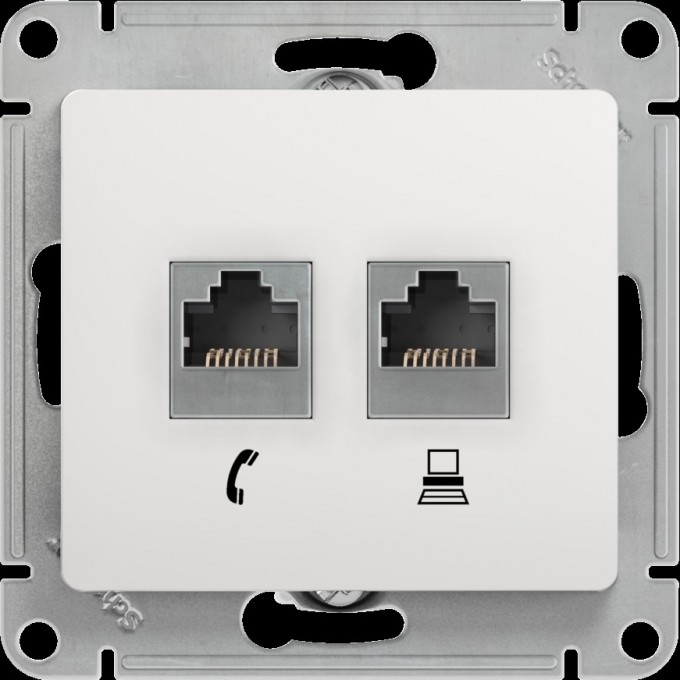 Розетка компьютерная/телефонная SCHNEIDER ELECTRIC GLOSSA двойная RJ11+RJ45, кат.5E, механизм, БЕЛЫЙ GSL000185