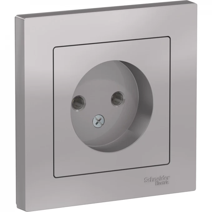 Розетка SCHNEIDER ELECTRIC ATLASDESIGN без заземления, в сборе, алюминий ATN000340