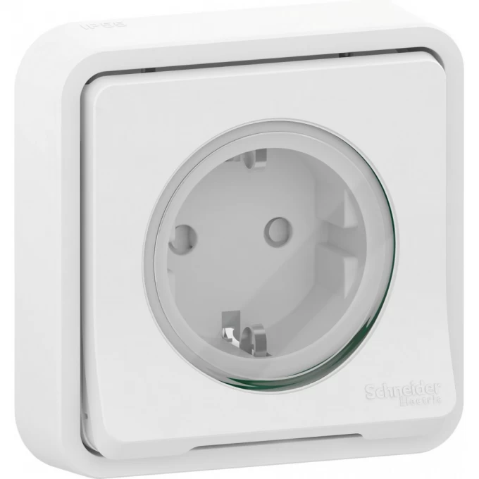 Розетка SCHNEIDER ELECTRIC MUREVA S в сборе, С/У с заземляющим контактом, с защитными шторками белый, IP55 MUR39132