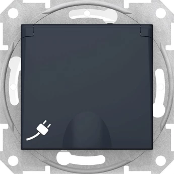 Розетка SCHNEIDER ELECTRIC SEDNA IP44 с з/к, с крышк, cо шторками, быстрозаж. конт, графит