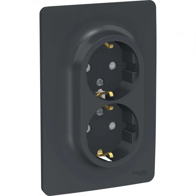 Розетка SCHNEIDER ELECTRIC UNICA NEW двойная, с заземлением, со шторками, с винтовыми зажимами, антрацит NU206754 Розетка SCHNEIDER ELECTRIC UNICA NEW двойная, с заземлением, со шторками, с винтовыми зажимами, антрацит NU206754