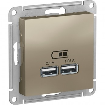 USB розетка SCHNEIDER ELECTRIC ATLASDESIGN 2х5В/1,05 А, механизм, ШАМПАНЬ