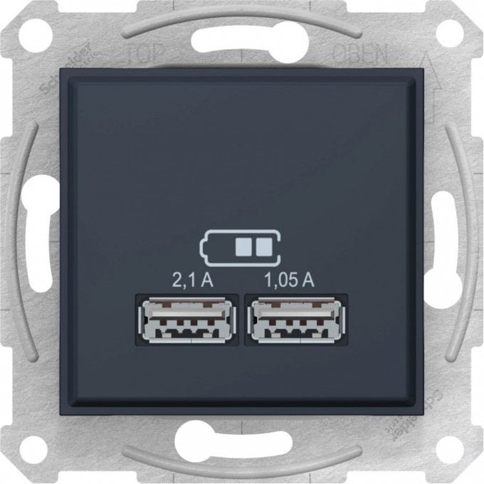 USB-розетка SCHNEIDER ELECTRIC SEDNA, 2,1А (2x1,05А), ГРАФИТ SDN2710270