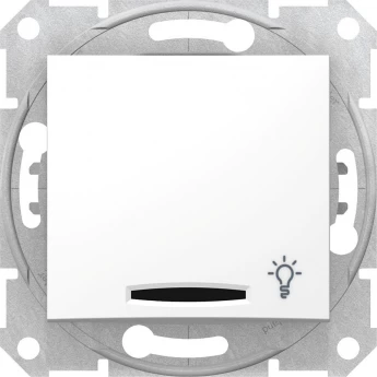 Выключатель кнопочный SCHNEIDER ELECTRIC SEDNA, с символом "свет", с подсветкой., сх.1, 10А, 250В, IP44, БЕЛЫЙ