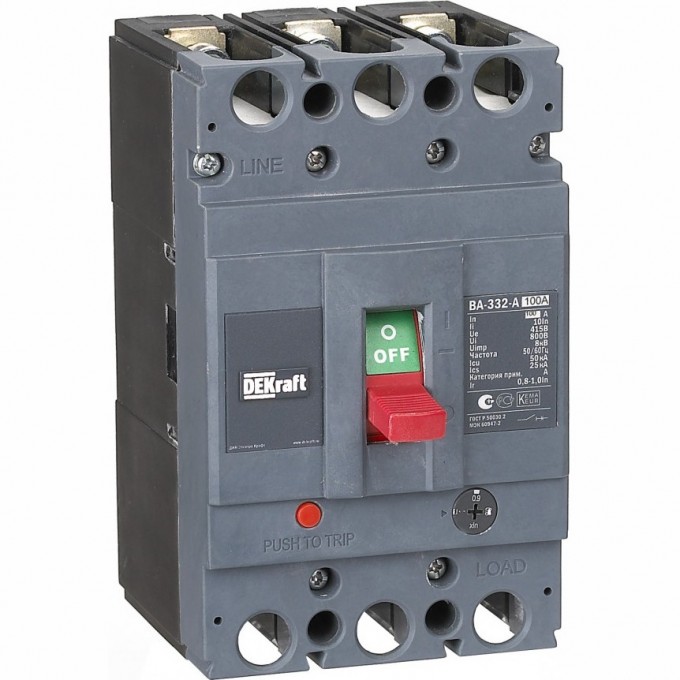 Силовой автоматический выключатель SCHNEIDER ELECTRIC DEKRAFT 3P 100А c Ir=80А-100А 50кА ВА-332 21134DEK