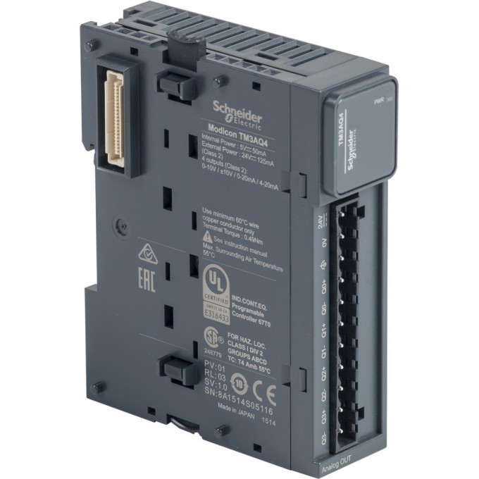 Аналоговый модуль расширения SCHNEIDER ELECTRIC MODICON ТМ3- 4 аналоговых выхода TM3AQ4