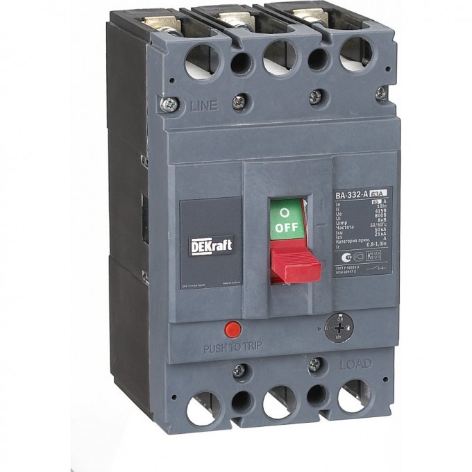 Силовой автоматический выключатель SCHNEIDER ELECTRIC DEKRAFT 3P 63А c Ir=50,4А-63А 50кА ВА-332 21133DEK