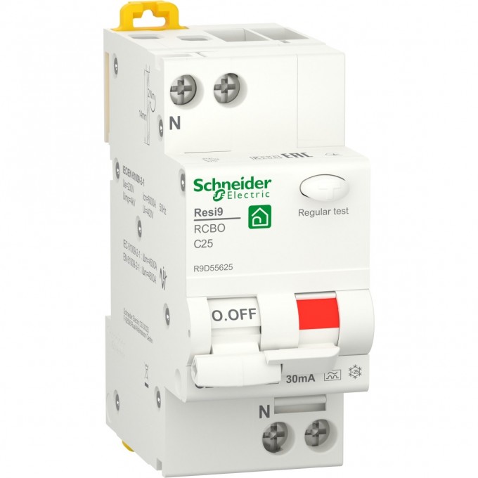 Выключатель автоматический дифференциального тока SCHNEIDER ELECTRIC RESI9 2п C 25А 6000А 30мА тип A R9D55625